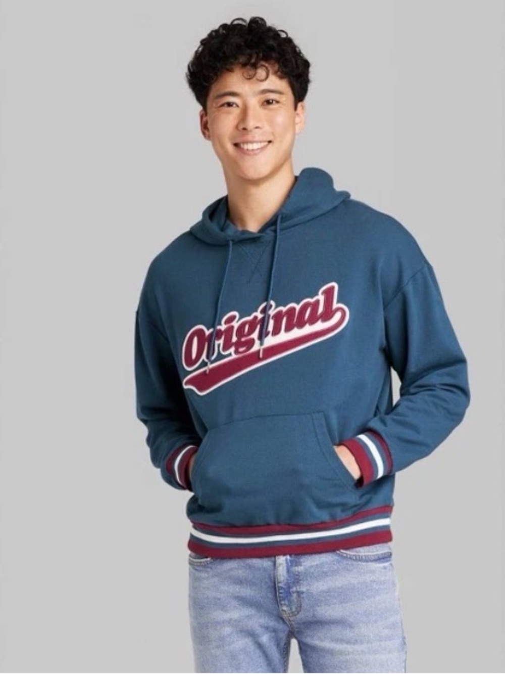 Original Use Men's Large Blue Hoodie Sweatshirt Original Patch Varsity Y2K Retro